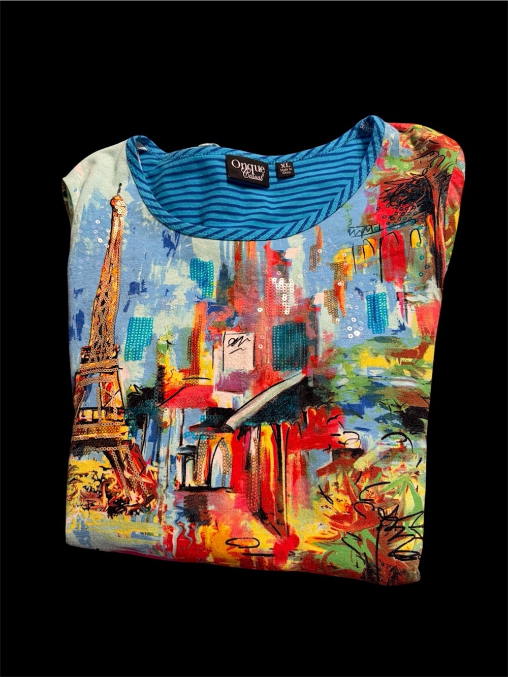 Onque Casual Colorful Paris Print Tee - Multicolor